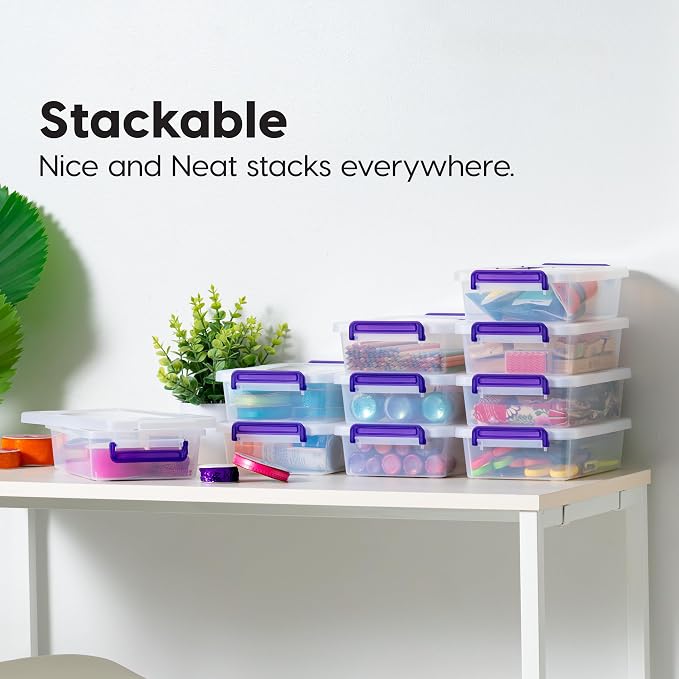 IRIS USA Storage Bins with Lids |Made in USA| 3 Qt - (10-Pack) - Clear | Plastic Containers for Crafts, Art, Office & Study Supplies / Interlocking Latches - Image 2