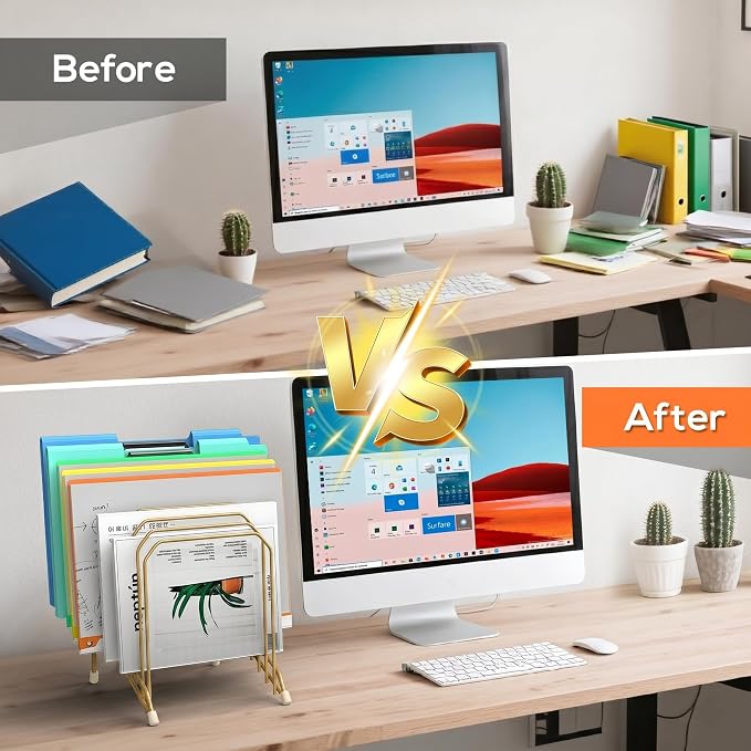 Incline Sorter Desk File Organizer, Metal Desk Magazine Folder Holder with 8-Section Vertical Compartments Rack File Organizer for Office, Home, School - Image 6