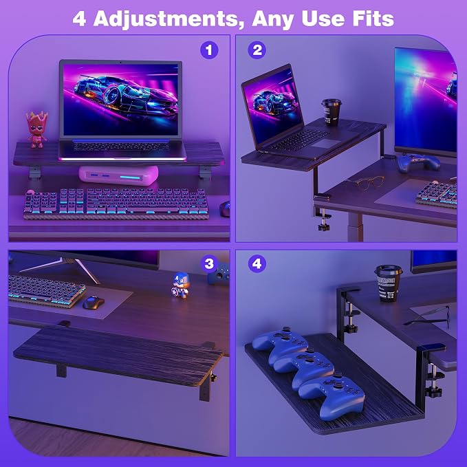 Desk Extender, 22-inch Clamp-On Desk Shelf, Height-Adjustable Desktop Shelf Organizer for Monitors Office and Gaming Accessories, Arm Support Table Extension, 44lbs Heavy Duty, Black - Image 6