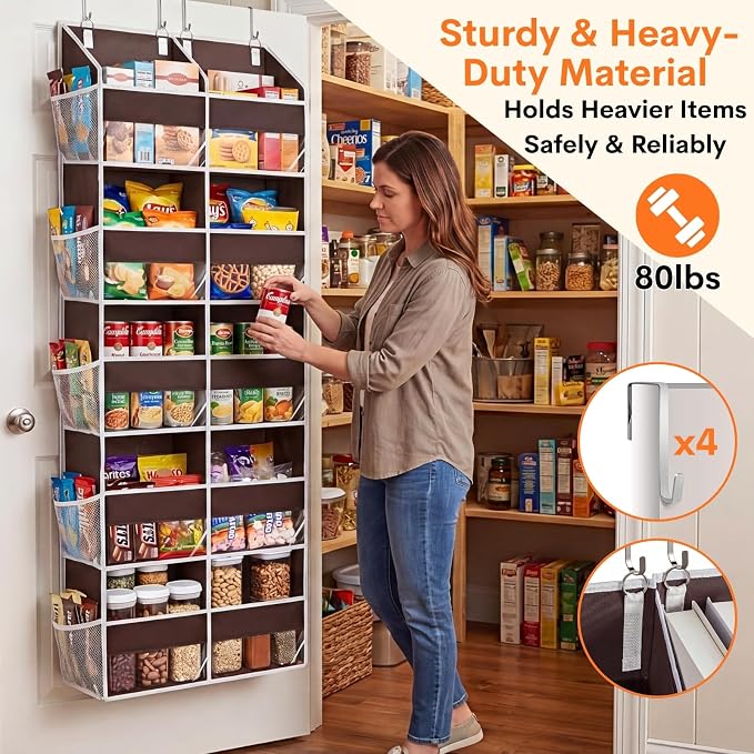 Over the Door Organizer 5 Tiers, Extra Large Behind Door Storage of 10 Compartments, 80 lbs Weight Capacity Over Door Organizer, Door Hanging Organizer for Closet, Diaper Organizer (Brown) - Image 3