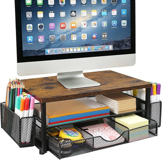Office Desk Accessories, Monitor Riser Computer Stand, Storage Desk Shelf for Desktop Organizing by Unknown