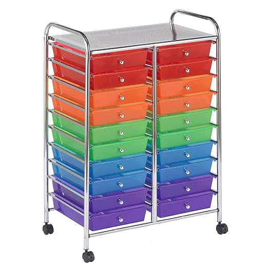 ECR4Kids 20-Drawer Everyday Mobile Storage Utility Cart, Craft Organizer, Assorted by ECR4Kids