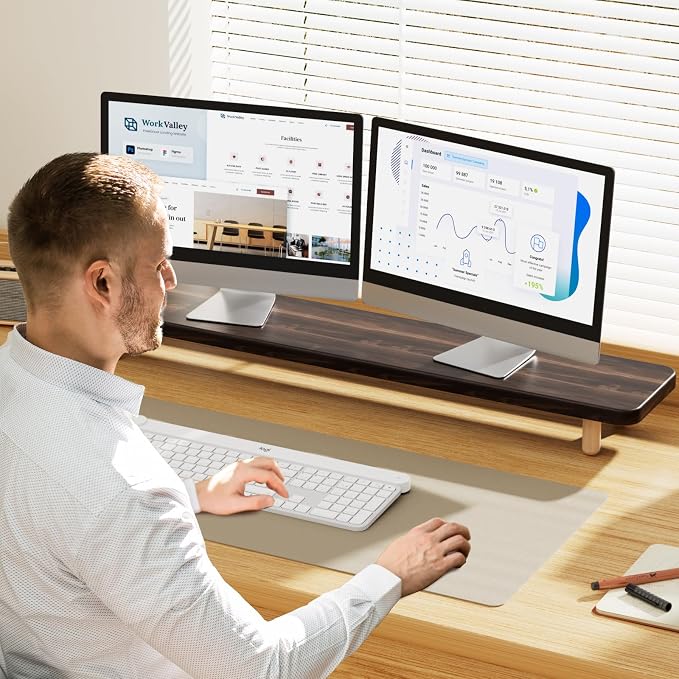 Dual Monitor Stand Riser, 39 Inch Extra Long Wooden Desktop Monitor Riser with Storage for 2 Monitors Ultra Strong Desk Shelf Organizer Riser Ergonomic for 2 Screens/Laptop/PC/TV/Printer (Dark Walnut, 39inches) - Image 5