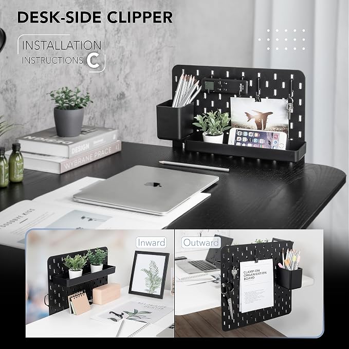 EHO Clamp-On Desk Pegboard, 13.5 x 14 inch Privacy Divider, Desk Partition Panel, No-Drill Desk Mounted Organizer, Combination Peg Board for Office, Gaming, Home, Plants, Black - Image 7