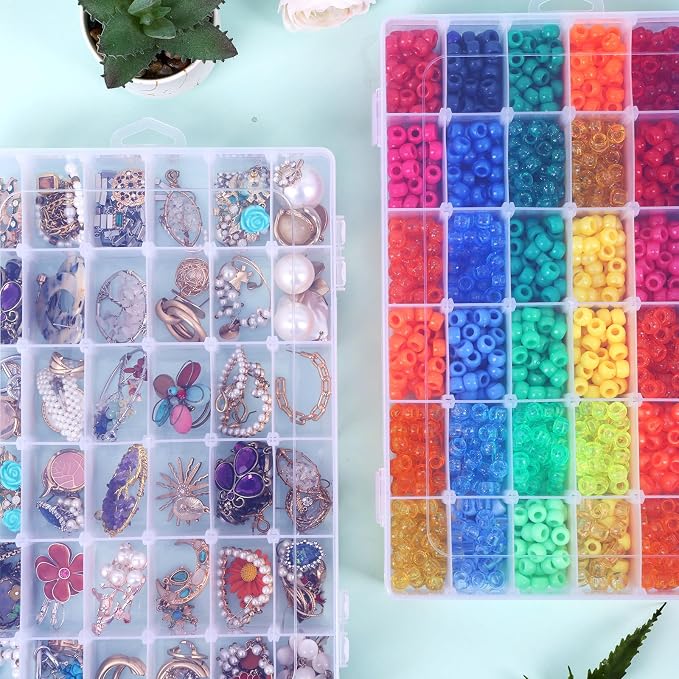 Bead Organizer Storage 4 Pack 36 Grid Jewelry Tackle Craft Box Adjustable | Clear Plastic, Adjustable Dividers, Label Stickers Included, for Beads Jewelry Crafts Fishing Tackle and Small Parts - Image 7