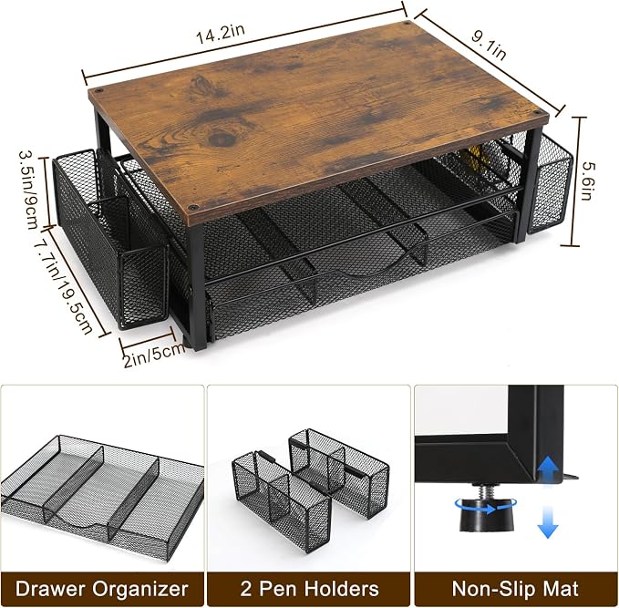 Office Desk Accessories, Monitor Riser Computer Stand, Storage Desk Shelf for Desktop Organizing - Image 3