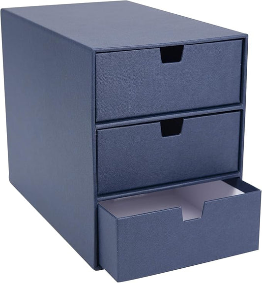 Bigso Box of Sweden Ingrid 3-Drawer Fiberboard Desk Organizer for Office Supplies & Accessories - Stackable Makeup Drawer Organizer - 6.3in x 9.9in x 8.1in - Blue by Bigso