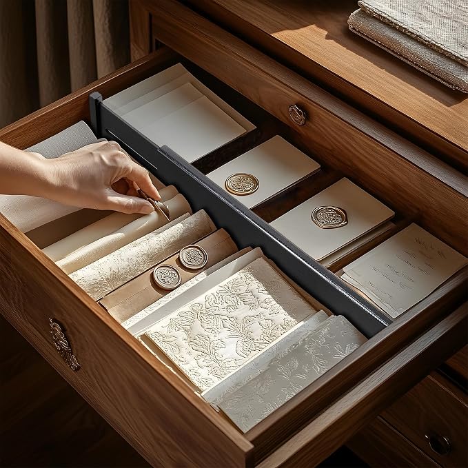 Utoplike Bamboo Drawer Dividers Large, 4" High Kitchen Drawers Organizers | For Utensils, Clothing，Spring Loaded, Works in Bathroom, Dresser, Desk, 4 PCS, Black, Fit for 18.6" to 20.6" Inner Drawer - Image 6