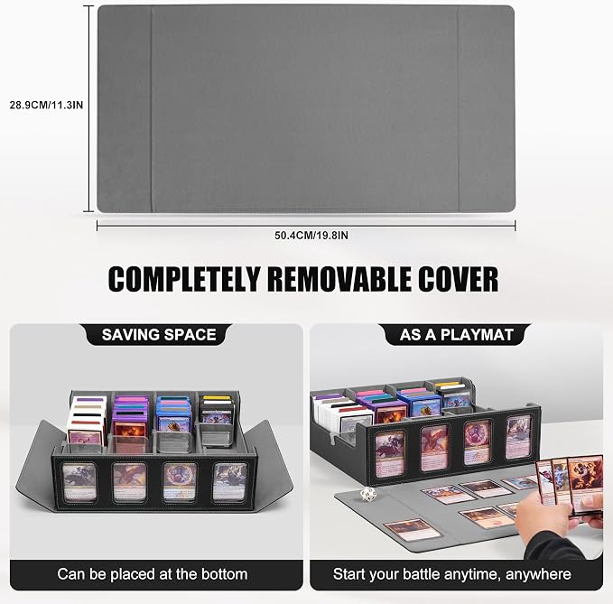 Kabinka Trading Card Storage Box with Commander Display, 4-Row Deck Case with Removable Lid; 2400+ Card Deck Box for MTG TCG Sports Card, 4 Top Loaders, 4 Stoppers, 24 Dividers,1 Dice Bag (Black) - Image 5