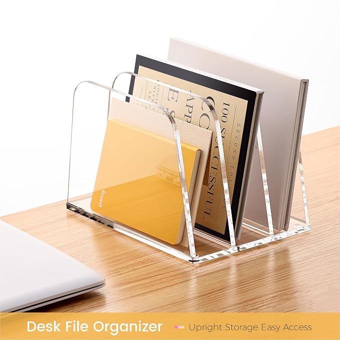 HeZone Desk File Organizer,3-Section Vertical Clear File Organizer File Holder Folder Holder Mail Sorter Acrylic Stand Rack,Office Organization for Home, Office & Classroom(1 Pack) - Image 4