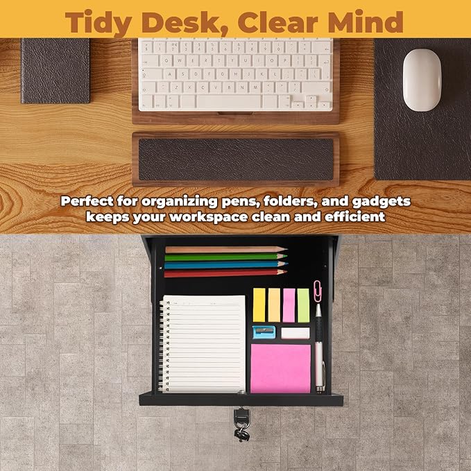 POPMOON 18in Under Desk Drawer with Lock Large Pull Out Storage Organizer | Large 18in under desk drawer with lock,smooth slide rails,adjustable mounting height, supports up to 33 lb - Image 6