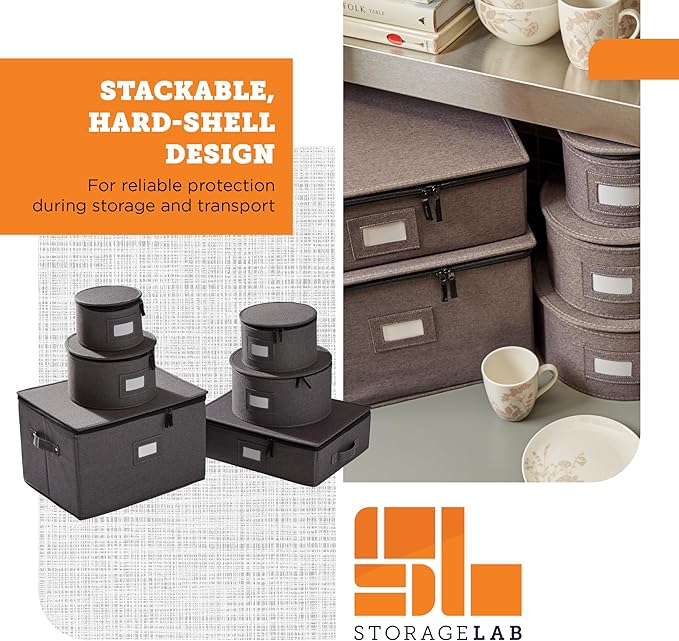 6-Piece China Storage Set | Plates, Mugs & Wine Glasses | Gray | Most Complete Set - Plates, Mugs & Wine Glasses For 12. Hard Shell, Felt-Lined, Stackable. Full China System In One. - Image 4