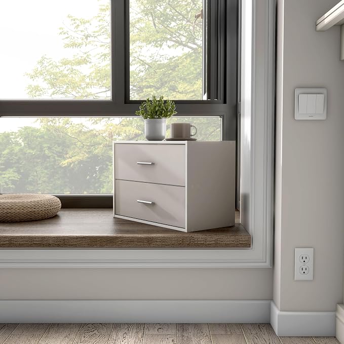 Homes: Inside + Out Apexa 2-Drawer Wooden Stackable Storage Drawers, Small Food Pantry Cabinet, Cajonera De Madera, Underbed Drawer Dorm Teen Room Decor & Bedroom, Home Office, Kitchen, Taupe Grey - Image 2
