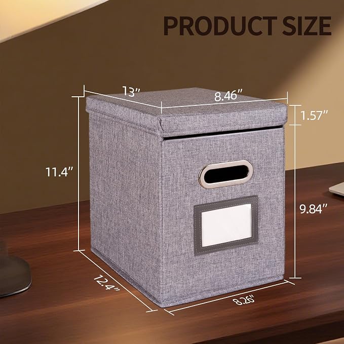 4 Pack Hanging File Folders Organizer with Lid, Letter Size Fabric File Storage Box Collapsible, Portable Office Document Holder with Metal Handle, Smooth PVC Rails, Gray - Image 6