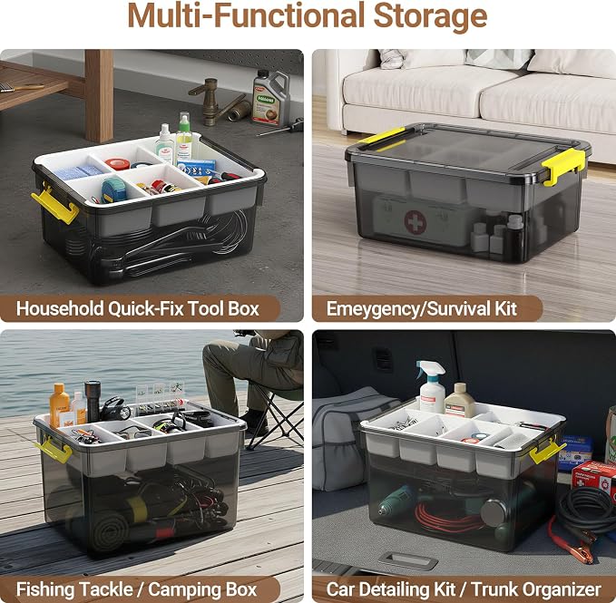 80Qt Stackable Storage Bins with Lids Trays Craft Box Organizers, 2Pack, GY | Clear Plastic Latching Boxes Organizers with Dividers Portable Containers for Arts & Crafts, Home Office Classroom Car Trunk - Image 5