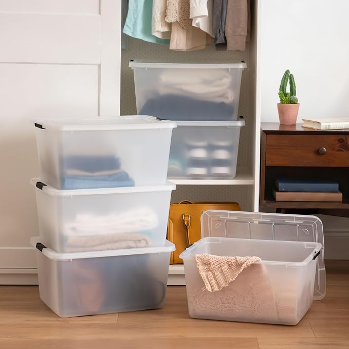 IRIS USA 6-Pack 32 Quart Clip Box with Latching Lid | Latching lid secures office and household supplies. Stackable, nestable design maximizes storage space - Image 5
