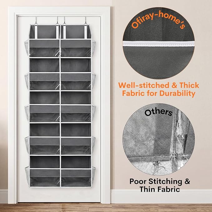 5-Tier Over Door Organizer, 10-Compartment Wide Storage Rack | 20" wide, 80 lbs for heavy family use, 10 side pockets, fits doors for closet, nursery, entryway, dorm, RV, laundry room - Image 7