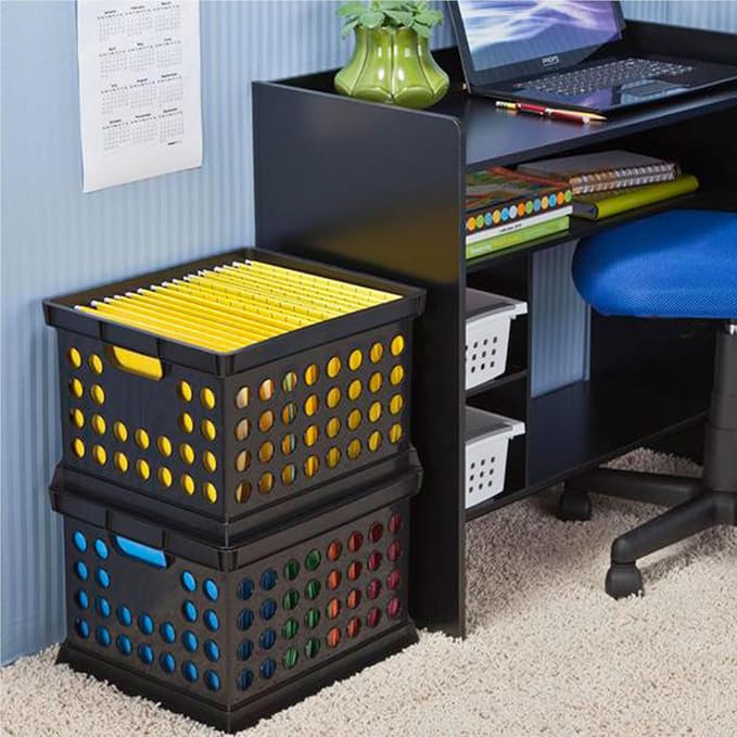 Sterilite Storage Crate Bin File Organizer for Home & Office,Black, 12-Pack | Heavy-Duty and Stackable Plastic Boxes and Containers for Desk, Cabinet, Dorm, Garage, or Utility Organization - Image 7