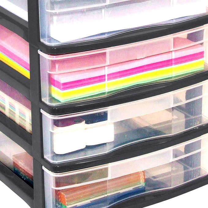 Gracious Living 4 Drawer Desktop & Countertop Organizer w/Organization Lid for Craft Storage, Office Supplies & School Supplies, Black/Clear (2 Pack) - Image 8