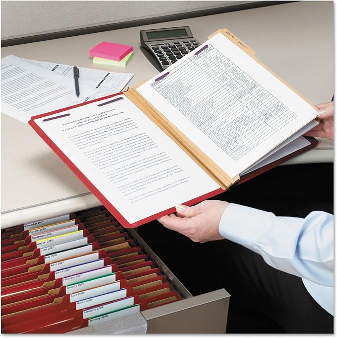 Smead Pressboard Classification File Folder with SafeSHIELD Fasteners, 2 Dividers, 2" Expansion, Letter Size, Bright Red, 10 per Box (14031) - Image 2