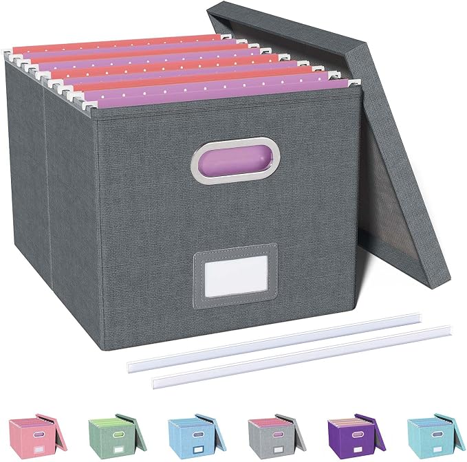 File Organizer, File Box, File Cabinet for Letter File Folder Storage, Hanging File Organizer for Office/Decor/Home,Document Organizer, 1 Pack,Dark-Gray-Box Only by Oterri