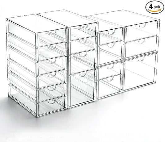 Prsildan 17 Drawers Teacher Toolbox Office Supply Organizer, Set of 4 | Clear Acrylic, Pull Out, Craft Desk Art Supply Accessories Vanity Countertop Bathroom Kitchen Cabinet Makeup Storage by Prsildan