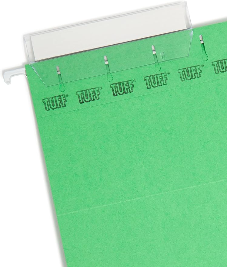 Smead TUFF Hanging File Folder with Easy Slide Tab, 1/3-Cut Sliding Tab, Letter Size, Green, 18 per Box (64042, Rod Color May Vary) - Image 3