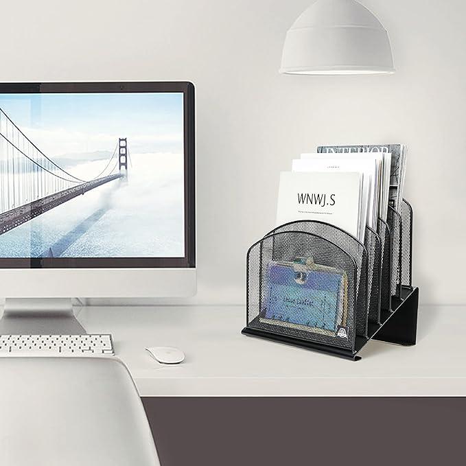Delifox Inclined Desk File Organizer,Vertical File Folder Holder Stand Metal Rack File Sorter for Office Classroom Desktop Organization (1, Black, 5) - Image 7