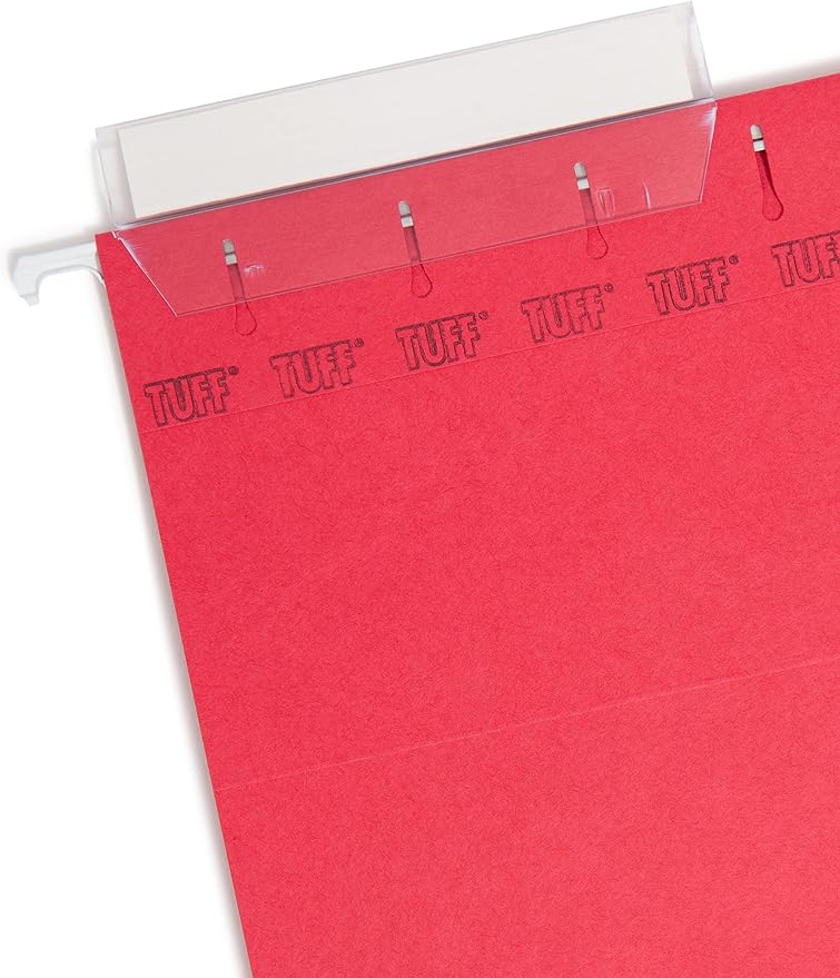 Smead TUFF Hanging File Folder with Easy Slide Tab, 1/3-Cut Sliding Tab, Letter Size, Red, 18 per Box (64043, Rod Color May Vary) - Image 2