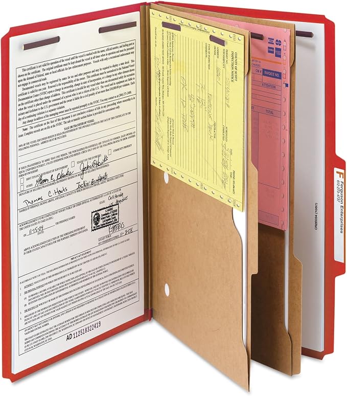 Smead Pressboard Classification File Folder with SafeSHIELD Fasteners, 2 Pocket Dividers, 2" Expansion, Legal Size, Bright Red, 10 per Box (19082) - Image 4