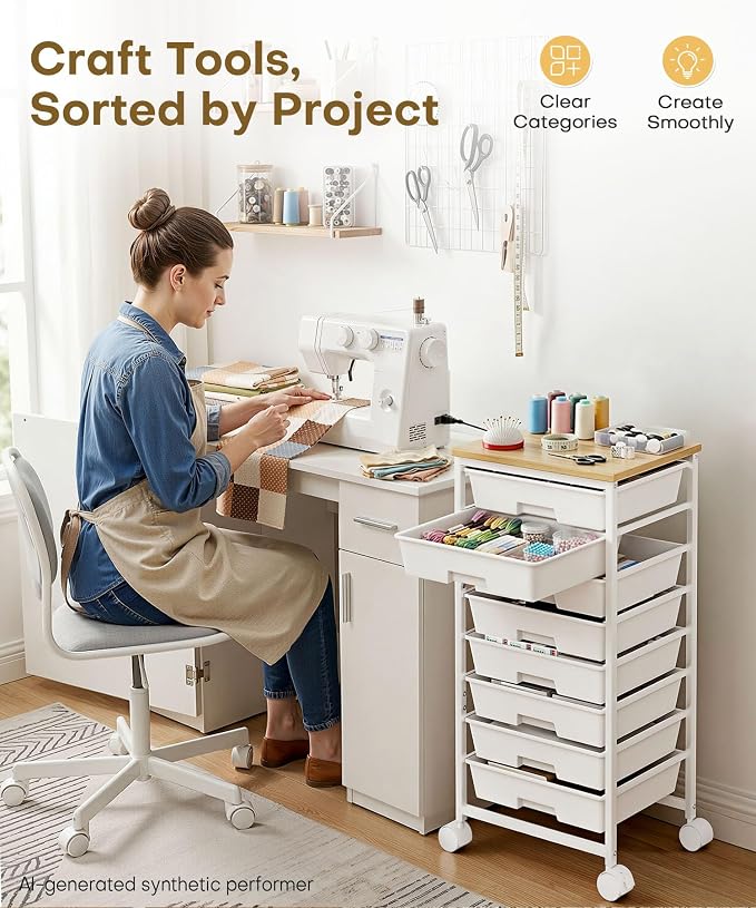 Homde Rolling Storage Drawer Cart: 8-Drawer Sort to Clear Desk & Dresser Clutter - Anti-Fall Smooth Glide Prevents Spill-Out During Daily Grab - Lockable Wheels Keep It Steady - Image 7