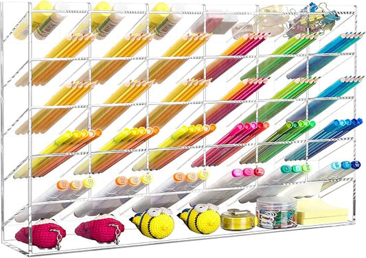 BEYGORM Acrylic Vertical Marker Organizer for 375 Markers, Desk Orgaizer | 31 Compartments Clear Angled Pen & Pencil Holder, Large Stationery & Art Supply Storage for School (17.9x 12.4 x 4 Inch) by BEYGORM