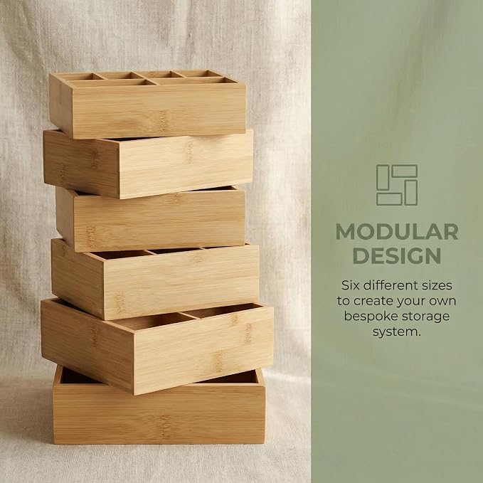 Bamboo Drawer Organizer with Removable Dividers, Fits Kitchens, Bathrooms, Desk, Utensil, Makeup (Natural, S) - Image 7