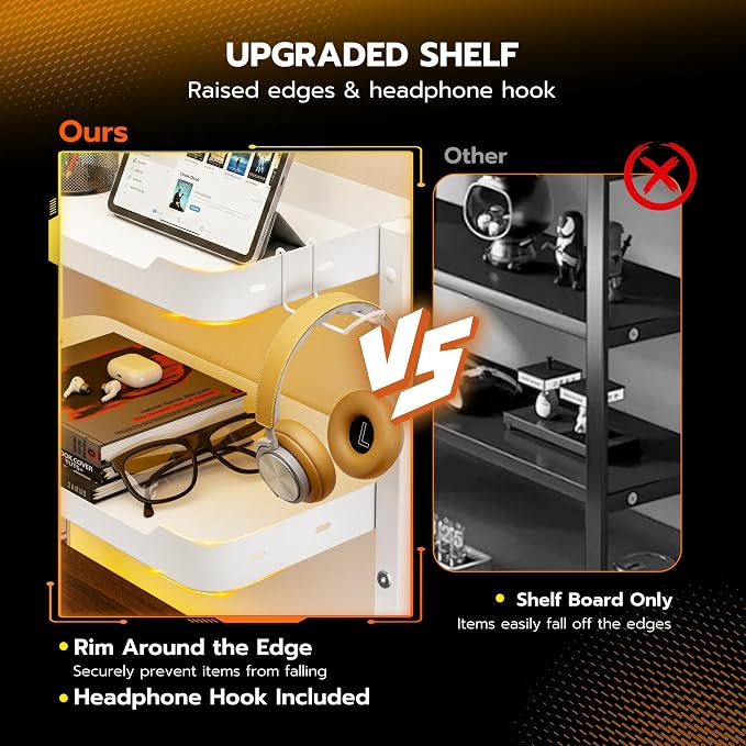 ARES WING 2-Tier 16 inch Clamp On Desk Shelf, Above or Under Desk Storage | Adjustable Desktop Organizer Shlef Holds 66 lbs Heavy Duty, with Headphone Holder for Working and Gaming Accessories, White - Image 5