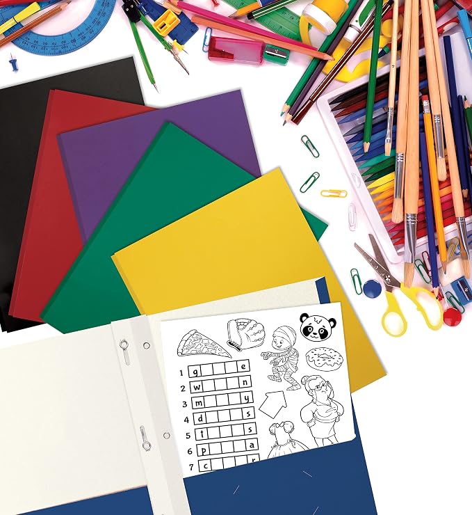 Better Office Products Letter Size Paper Portfolios, Case of 100, Assorted Primary Colors, with Fasteners (Assorted, 2 Pocket Paper Folders) - Image 4