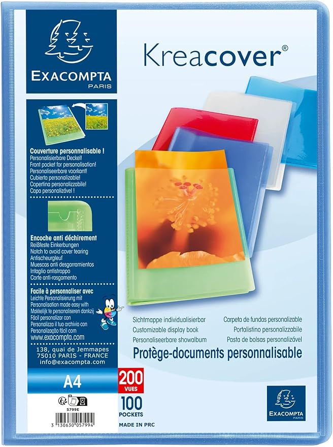 Exacompta Kreacover Semi-Rigid PP Display Book, A4, 100 Pockets - Assorted Colours, Pack of 8 - Image 3