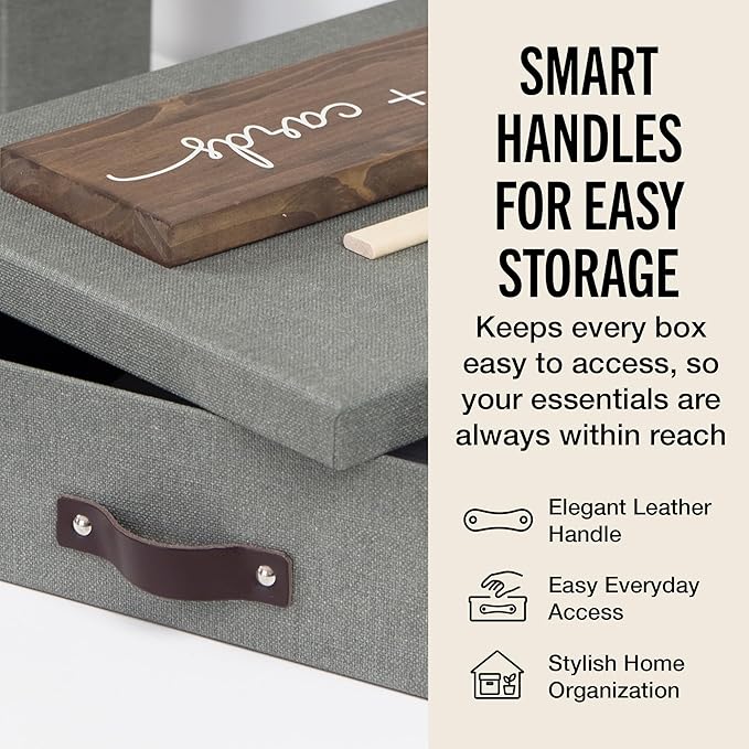 Bigso Box of Sweden Oskar Canvas Fiberboard Document Letter Box - File Organizer Box for Important Paperwork - Document Storage with a Lid & Handle - 3.3 in x 10.2 in x 13.8 in - 3 Pack - Grey - Image 5