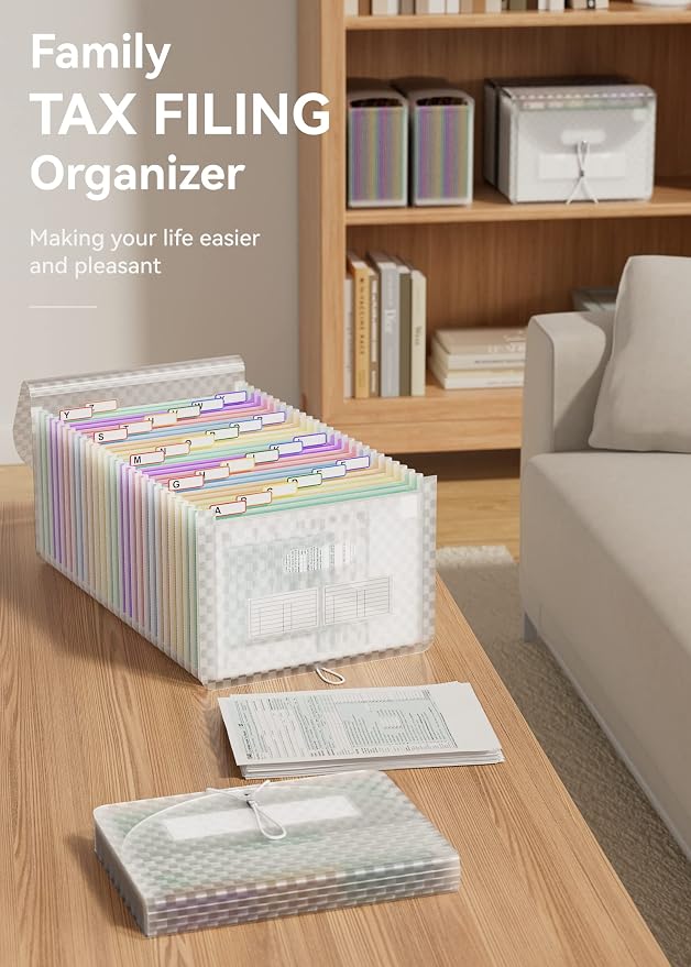ABC life 26 Pockets Accordion File Organizer, Expanding File Folder, Green | Monthly Bill & Receipt Holder with Colored A-Z Tabs, Portable Folder Organizer for Home Office School, Fits Letter/A4 Size - Image 6
