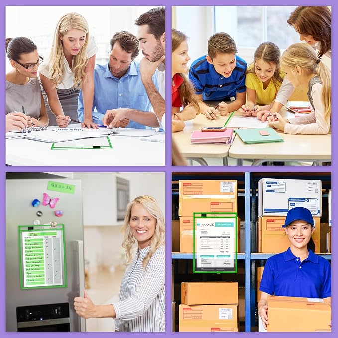 Nezyo Dry Erase Pockets Plastic Job Ticket Holders Shop Holder Order Pockets Clear Sleeves Tickets Folders Plastic Sleeves Paper Teacher Supplies for Classroom(14 x 10 in,Green,50 Pcs) - Image 6
