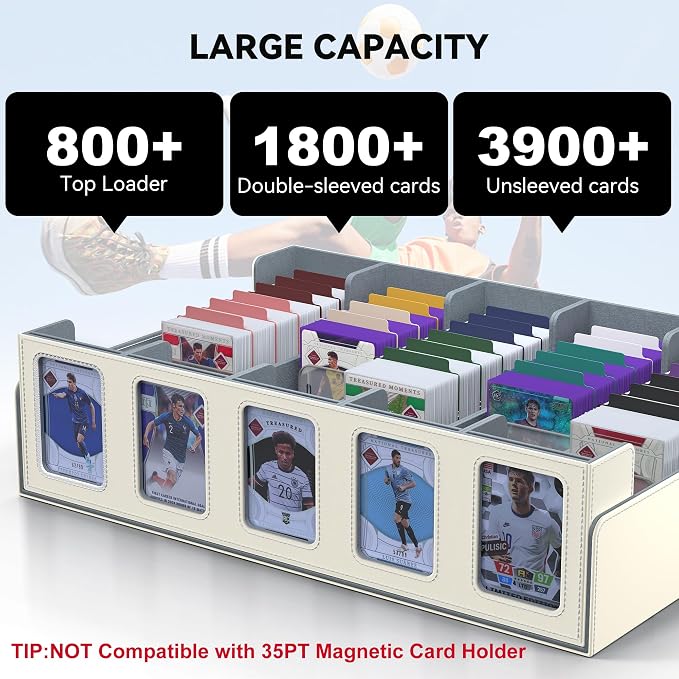 Kabinka Soccer Card Storage Box with Window Display, 5-Row Sport Card Storage Box, 3900+ Card Deck Box for Soccer Sports Card TCG, 5 Top Loaders, 5 Stoppers, 48 Dividers, 1 Dice Tray (Soccer 2) - Image 3