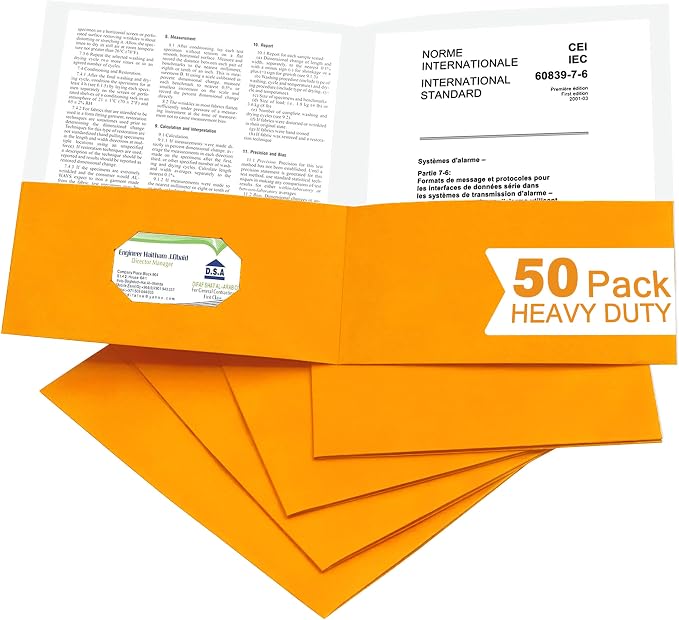Zzrywuty 50 Packs Two Pocket File Folders with Business Card Slot,Special Paper,Letter Size,Holds 100 Plus Sheets for School,Office,Business,Orange (Orange-50Pcs) by Zzrywuty