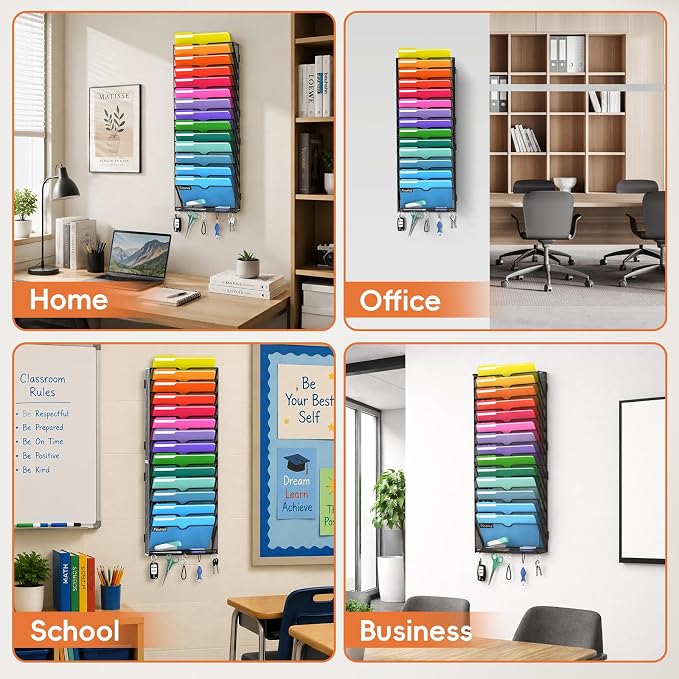 15-Tier Wall File Organizer with Hook, Hanging File Organizer Black | Wall-mounted mail storage holds papers, folders, files, clipboards and magazines, assembly required for office or home use. - Image 5