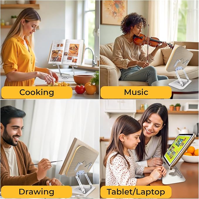 Book Stand for Reading - Adjustable Book Holder with 360° Rotating Base, Ergonomic Design for Extended Reading, Foldable and Portable, Necessity for Textbook, Bible, Cookbook, Music Scores, Tablet - Image 3