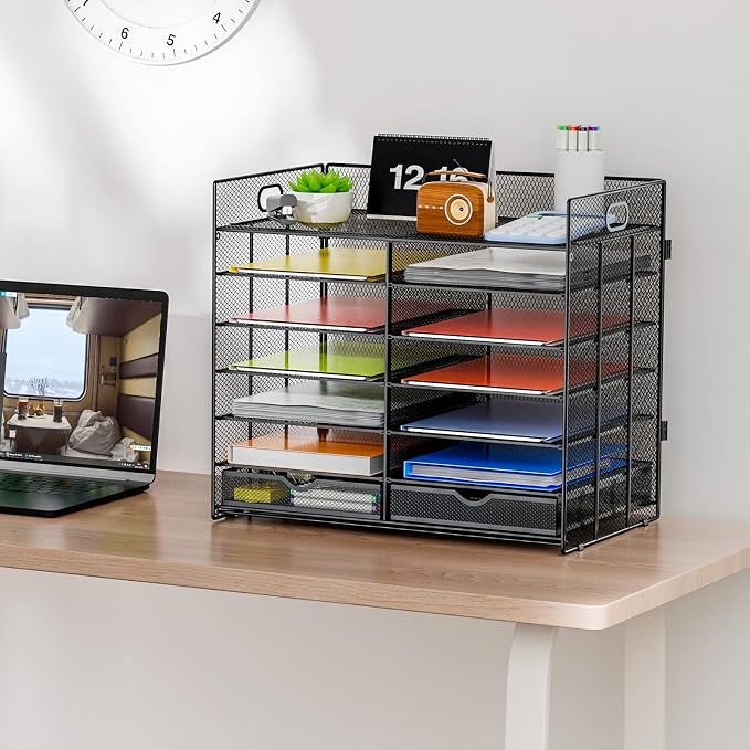 Marbrasse Literature Organizer, Paper Organizer Desk Organizers,Dark Black | 7 Tier Desktop File Sorter Mail Center Paper Storage Cabinet Classroom Keepers Mailbox for Office Home School - Image 2