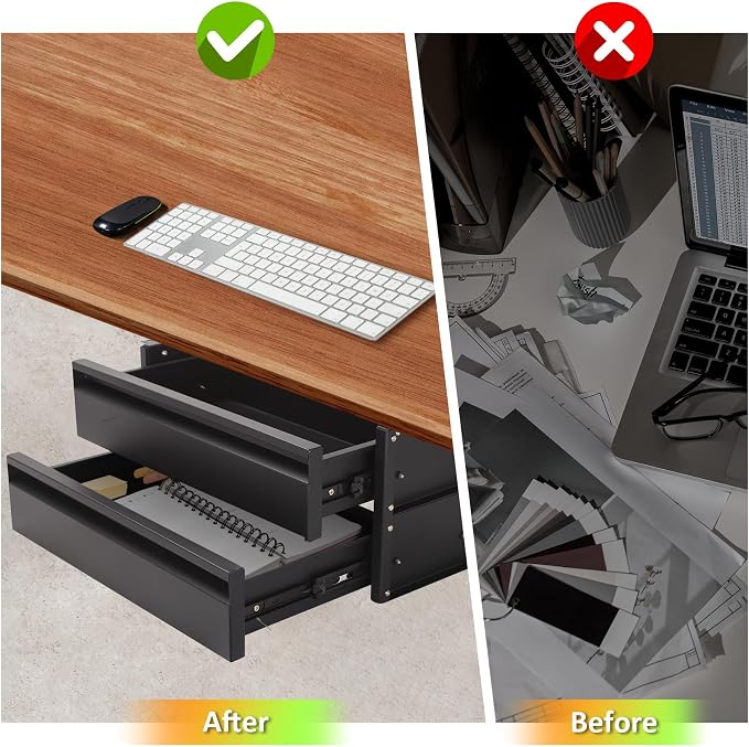POPMOON 15 inch 2-tier Under Desk Drawer Slide Out Adjustable Organizer | Under Desk Drawer Slide Out Adjustable Height, Smooth Slide Rails, Carbon Steel Under Table Drawer, Tier Hold 22 Lbs - Image 5