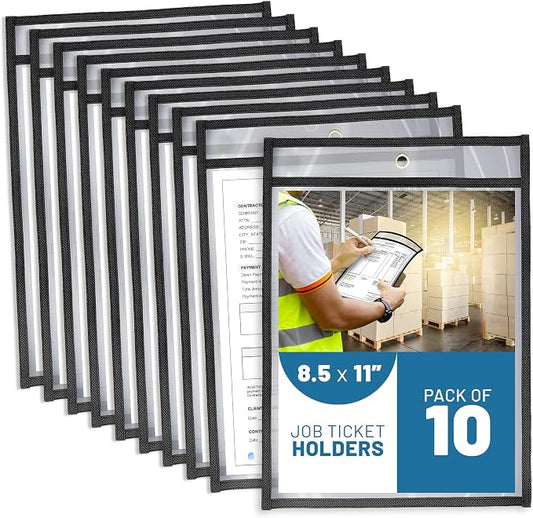 10 Pack Job Ticket Holders 8.5x11 - Work Order Plastic Sleeves for Documents - 8 1/2 x 11 Shop Ticket Holders - Dry Erase Pocket Sleeves - Dry Erase Pockets - Dry Erase Sleeve - Clear Pocket Sleeve by Juzari