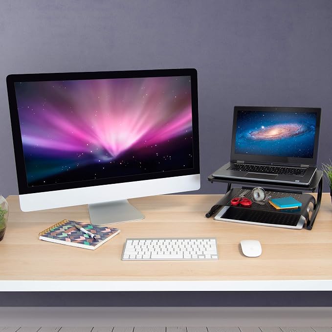 Mount-It! 2 Tier Desk Organizer Riser | Computer Monitor Stand with Keyboard Storage Shelf for Desktops, Laptops, Printers, Home Office Space Saver (2 Shelves) - Image 8