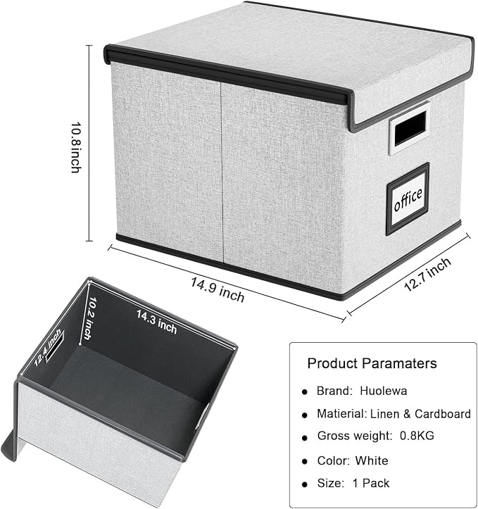File Organizer Box with Lids, Collapsible File Folder Organizer | File Box with Plastic Slides for Office Document Storage, Filing Bin for Letter Size Hanging File Folders (1 Pack, White) - Image 6