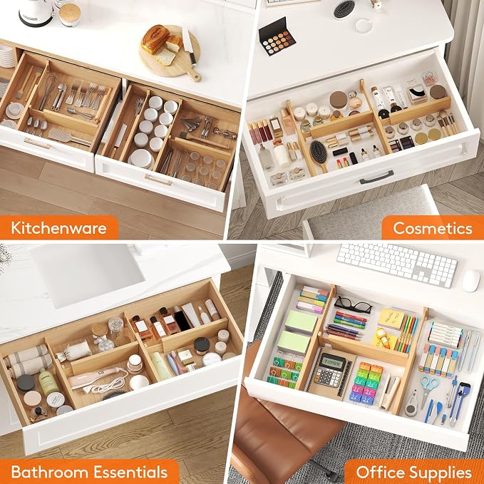 Lifewit 4" High 5 Pack Bamboo Drawer Dividers 31-40cm/12-16 Adjustable Wooden Drawer Organizer for Clothes/Utensils, Expandable Drawer Separator for Dresser/Kitchen/Bedroom/Office Organization - Image 7