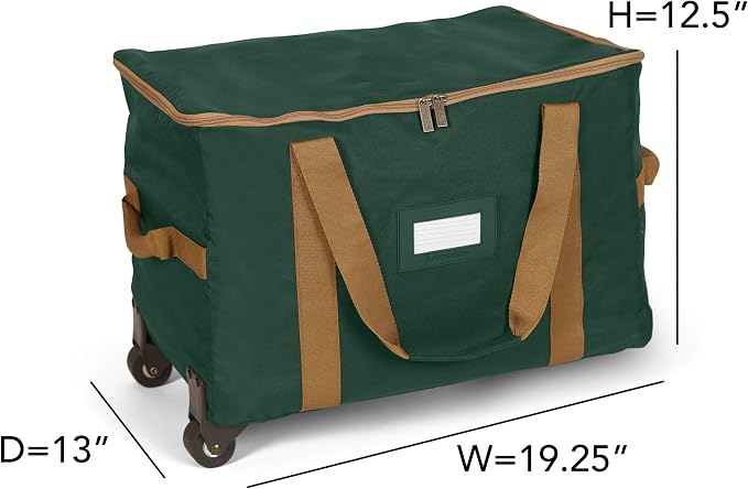 Covermates Keepsakes Rolling Adjustable Ornament Storage Bag – Heavy-Duty Polyester, FlexGrid Trays & Padded Dividers – Protective Holiday Organizer with Wheels, Handles & ID Window, Green - Image 3